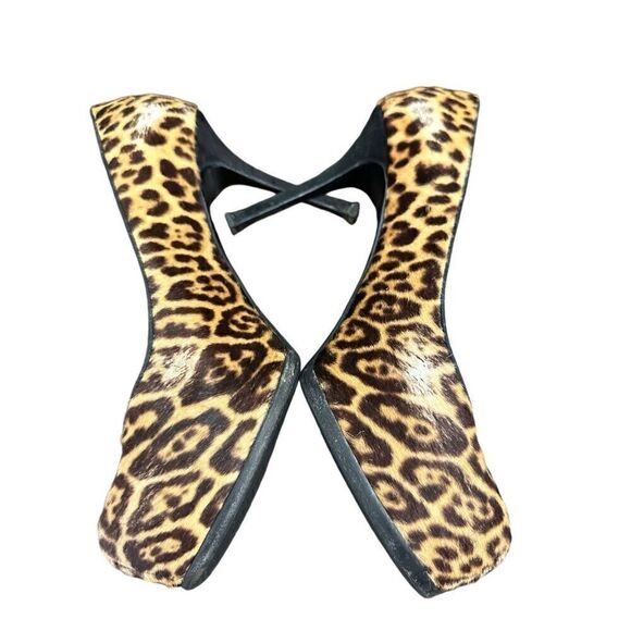 Saint Laurent Paris Beige/Brown Leopard Print Pony Hair Tribtoo Platform Pumps S - Picture 5 of 7